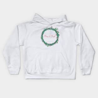 Merry and Bright Holiday Wreath and Clean Font Kids Hoodie